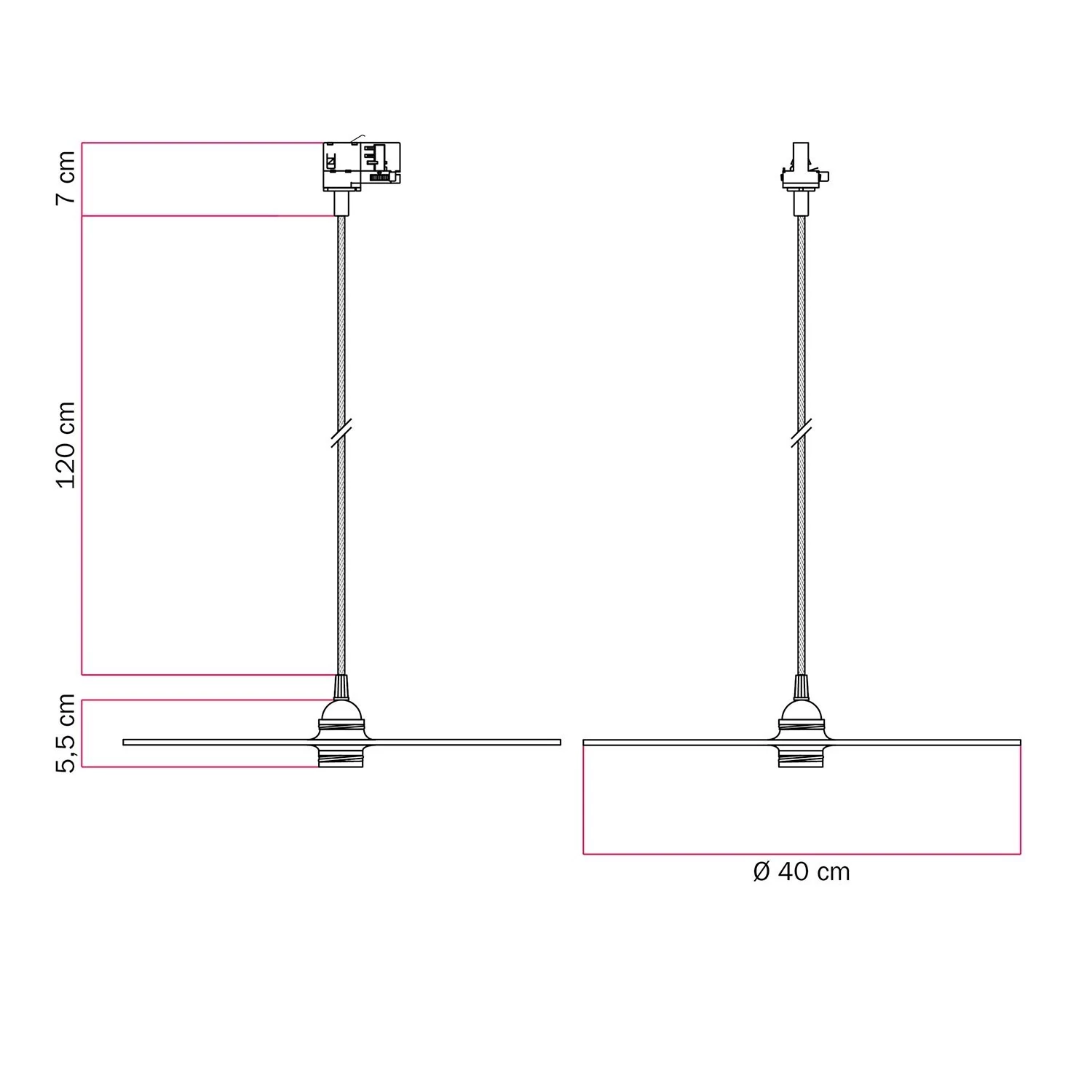 Lustră suspendată Ellepi XL cu abajur, pentru șină