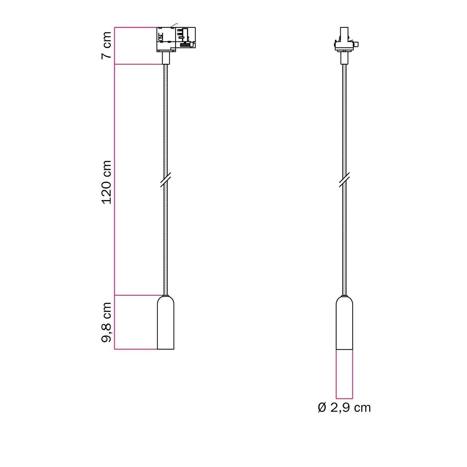 Lustră suspendată P-Light cu soclu E14 pentru șine