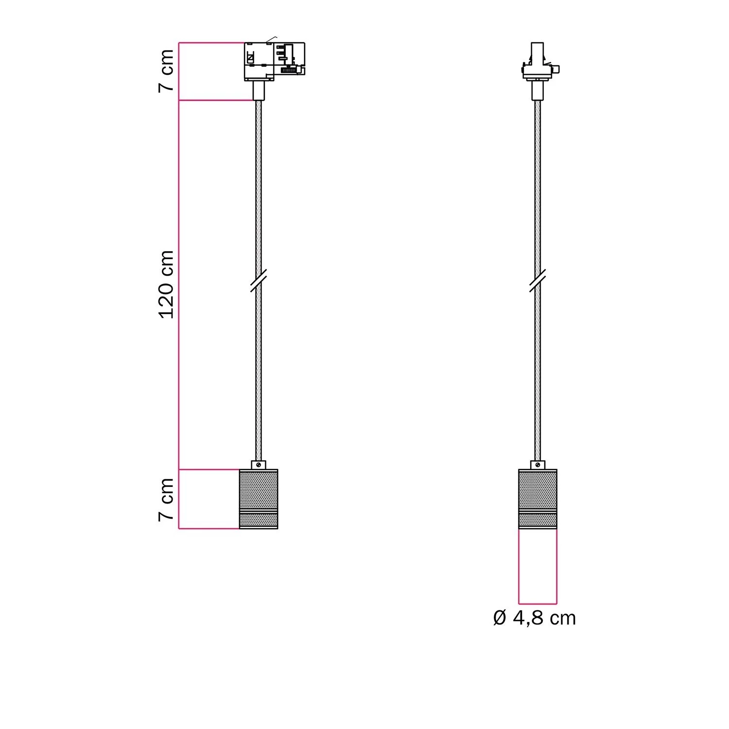 Lustră suspendată cu soclu din aluminiu striat pentru șine