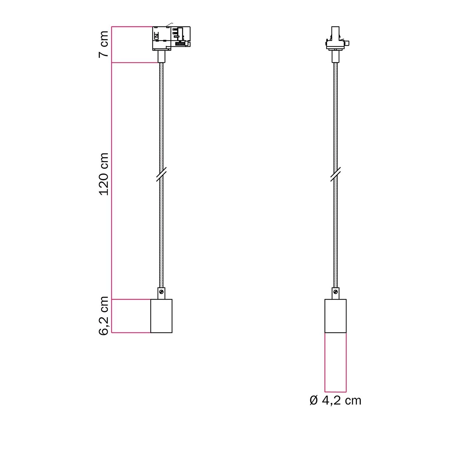 Lampă suspendată cu finisaj metalic satinat pentru șină