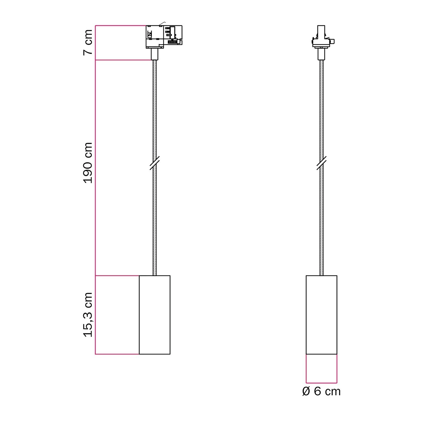 Lampă suspendată cu abajur Tub-E14 pentru șine