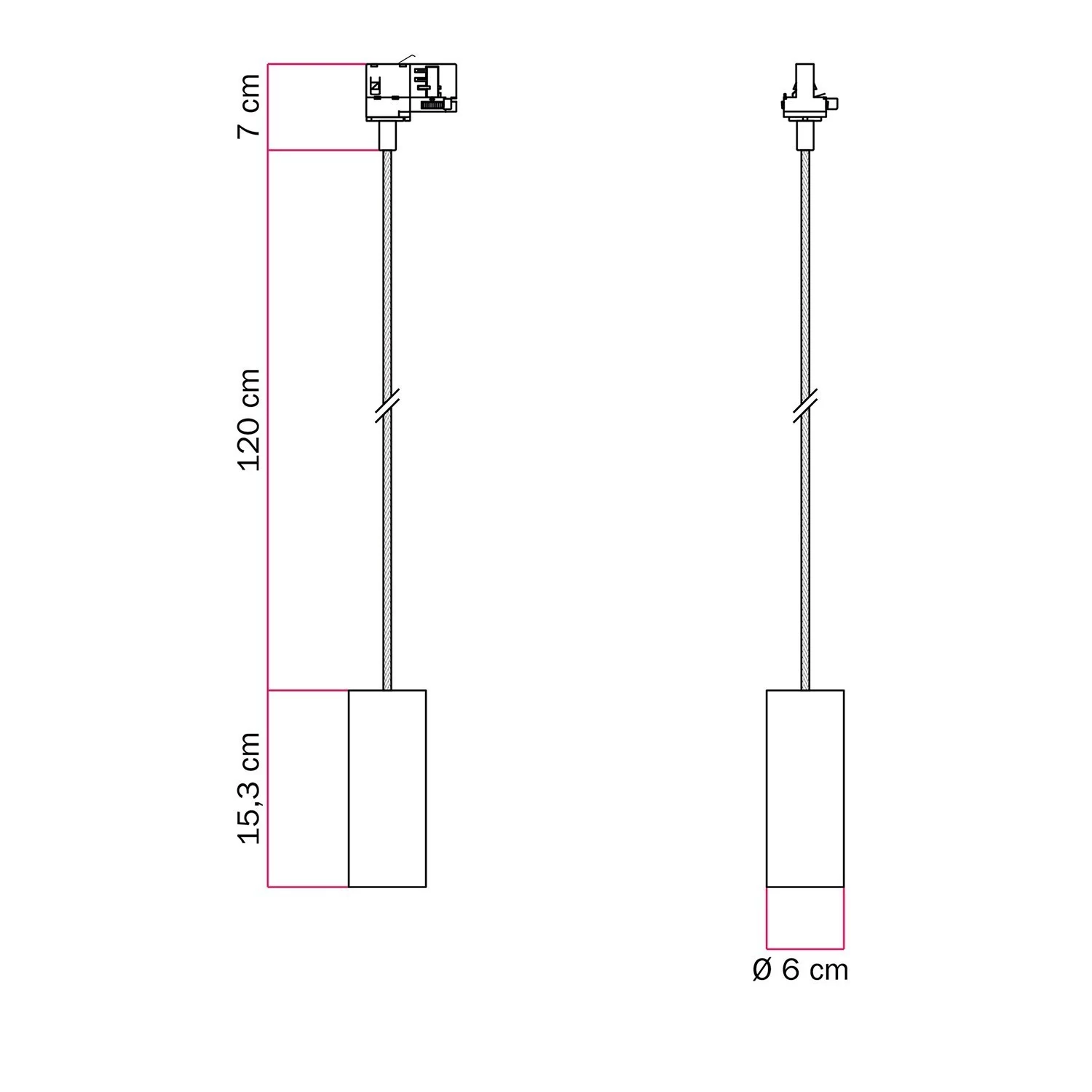 Lampă suspendată cu abajur Tub-E14 pentru șine