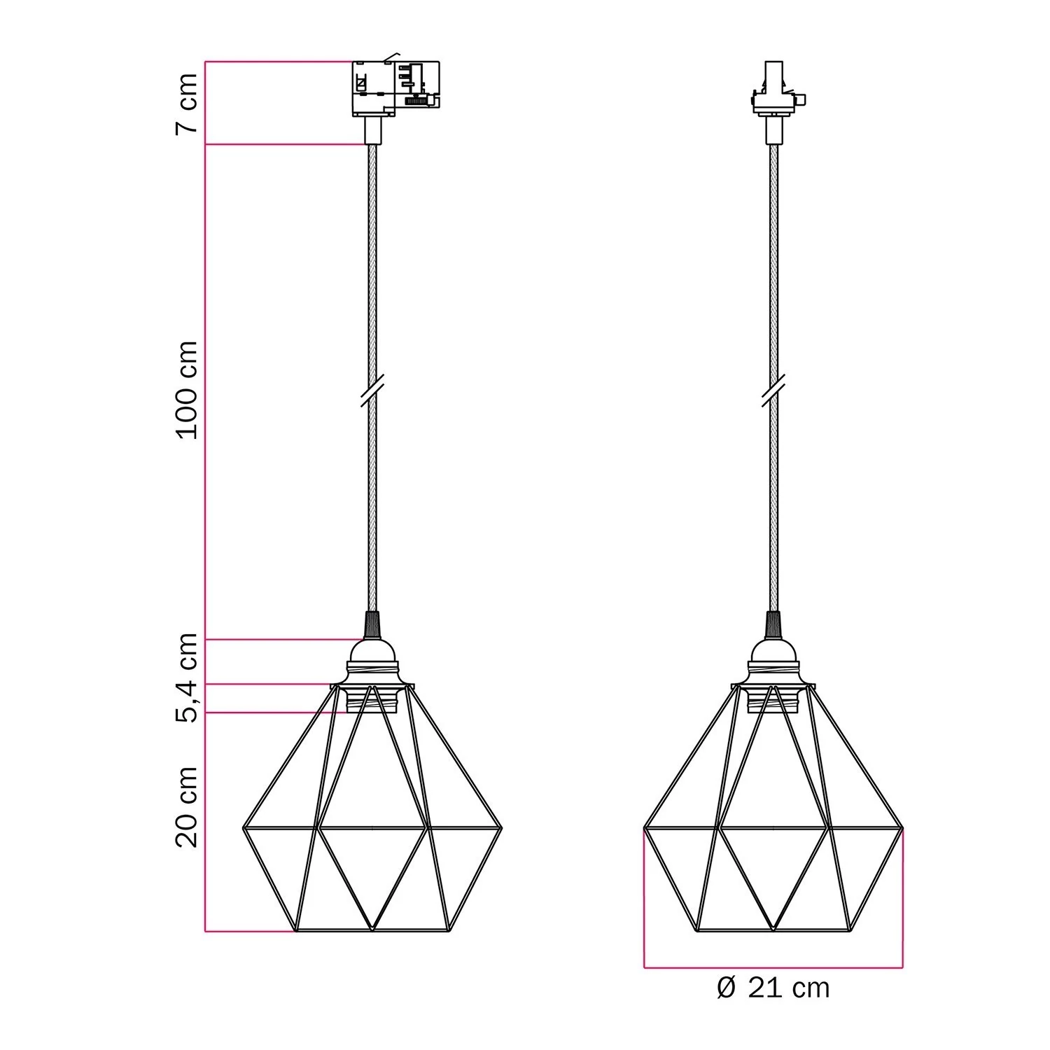 Lampă suspendată cu cușcă Diamond pentru șine