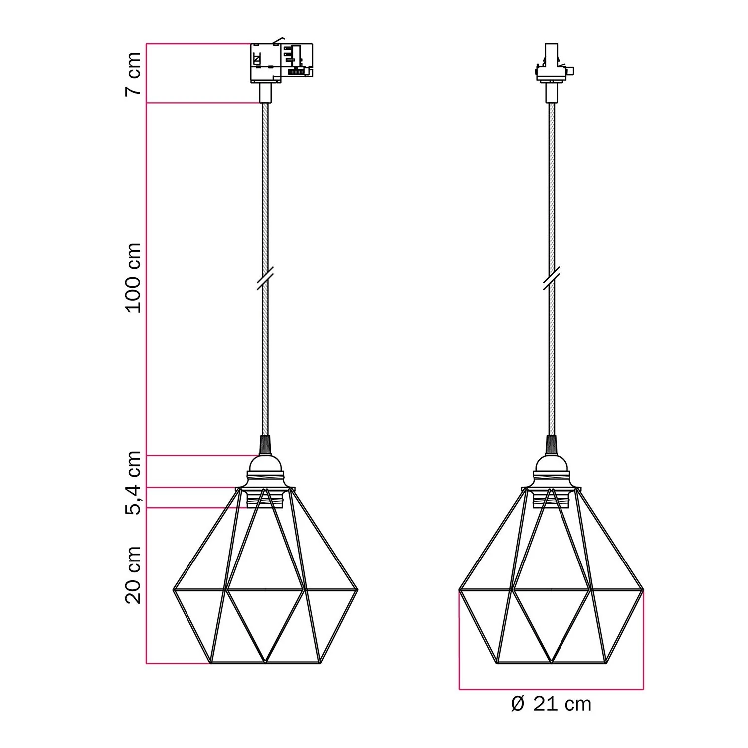 Lampă suspendată cu cușcă Diamond pentru șine