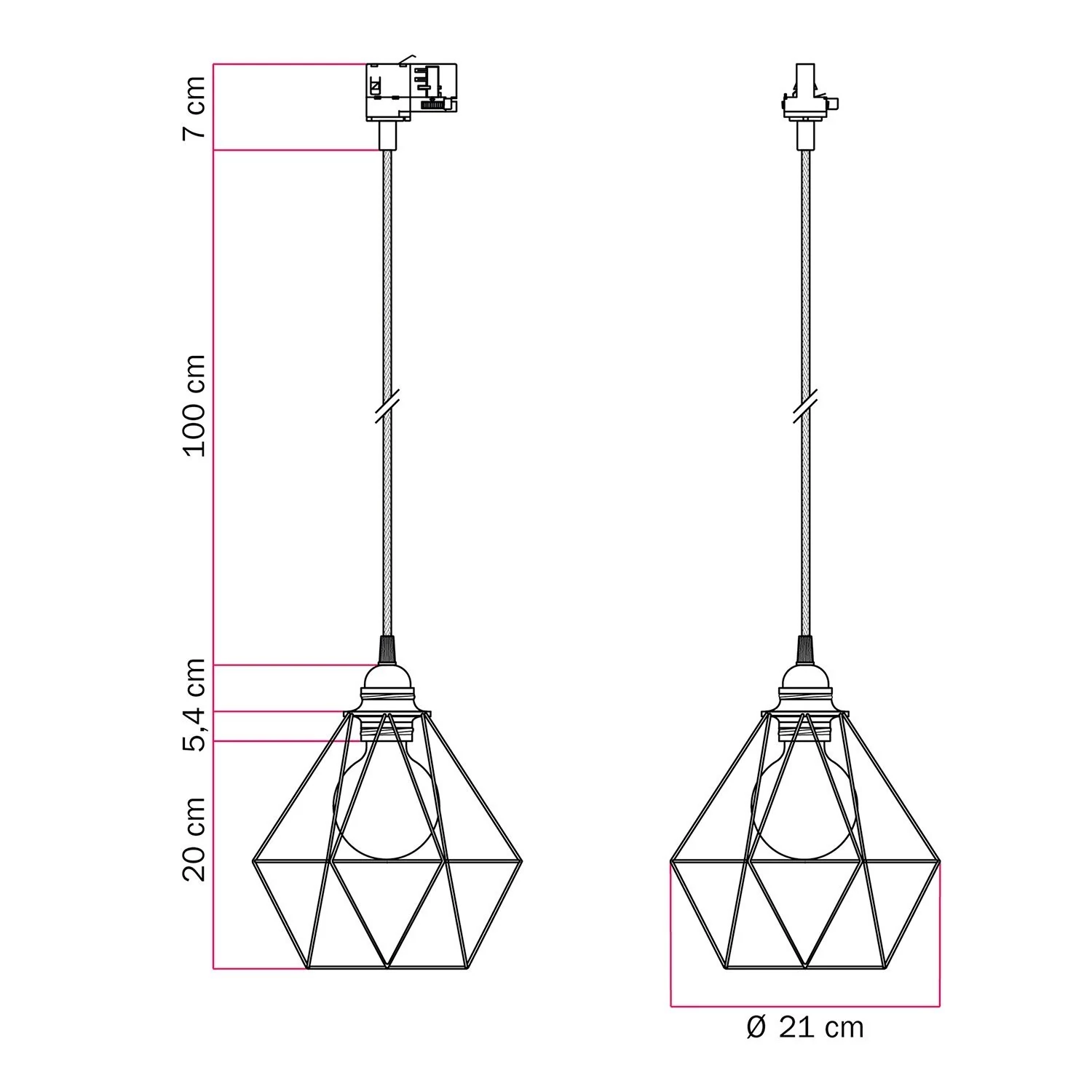 Lampă suspendată cu cușcă Diamond pentru șine