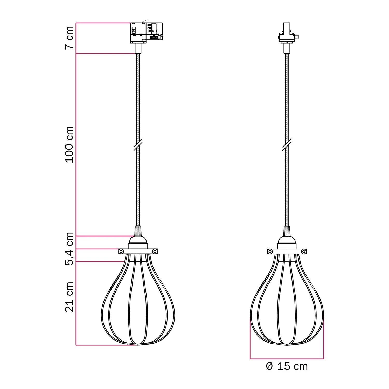 Lampă suspendată cu abajur Drop pentru șine