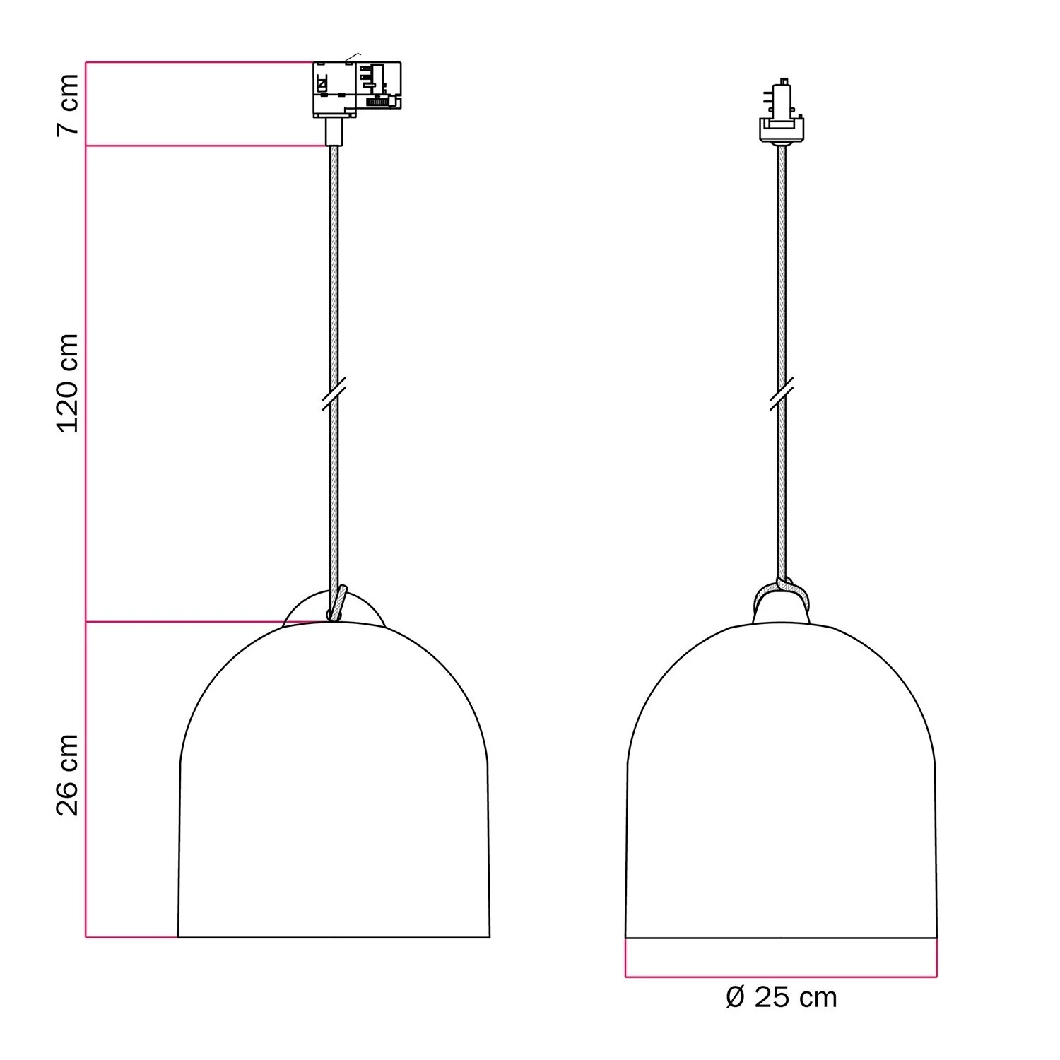 Lampă suspendată cu șină și abajur ceramic Campana M