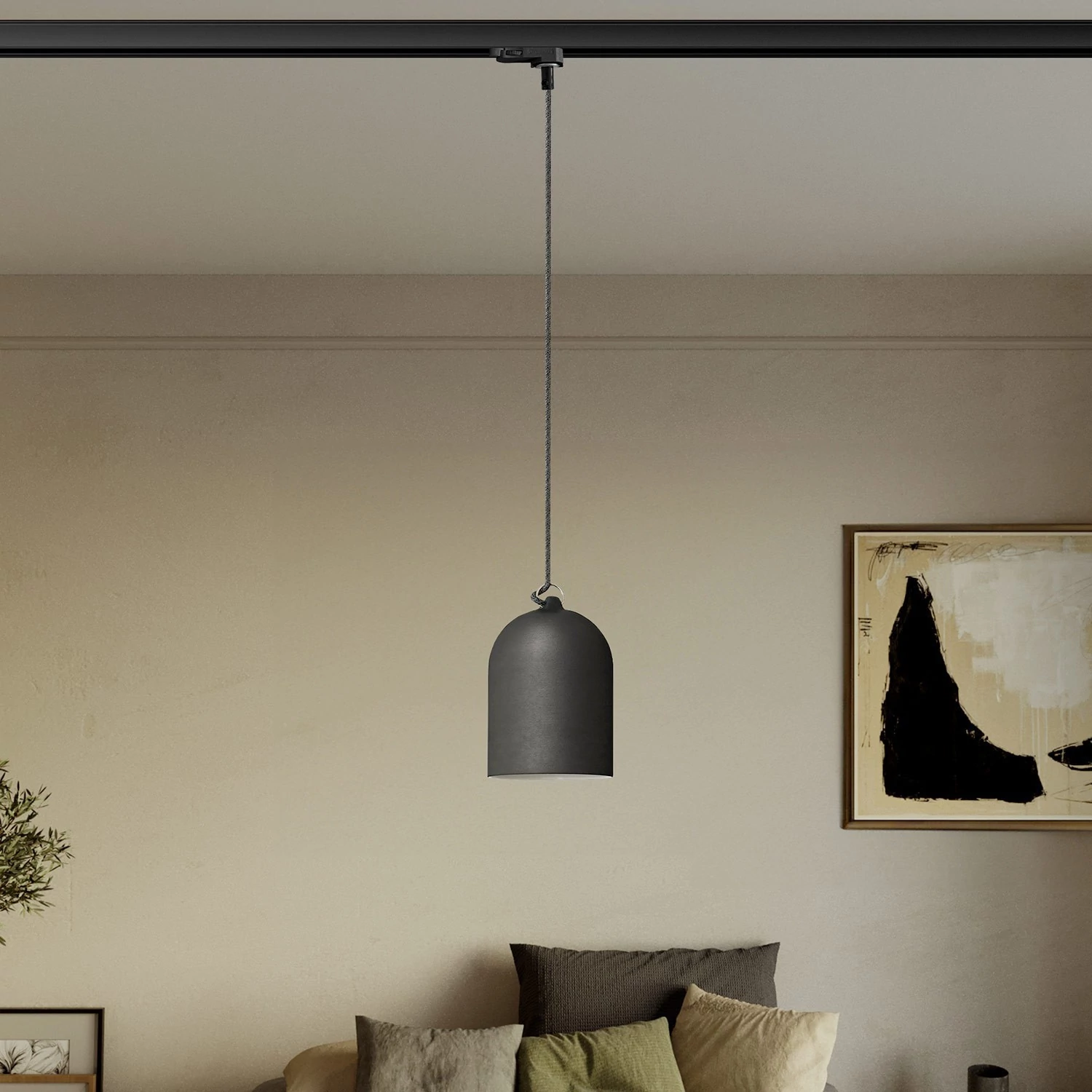 Lampă suspendată cu șină și abajur ceramic mini Campana