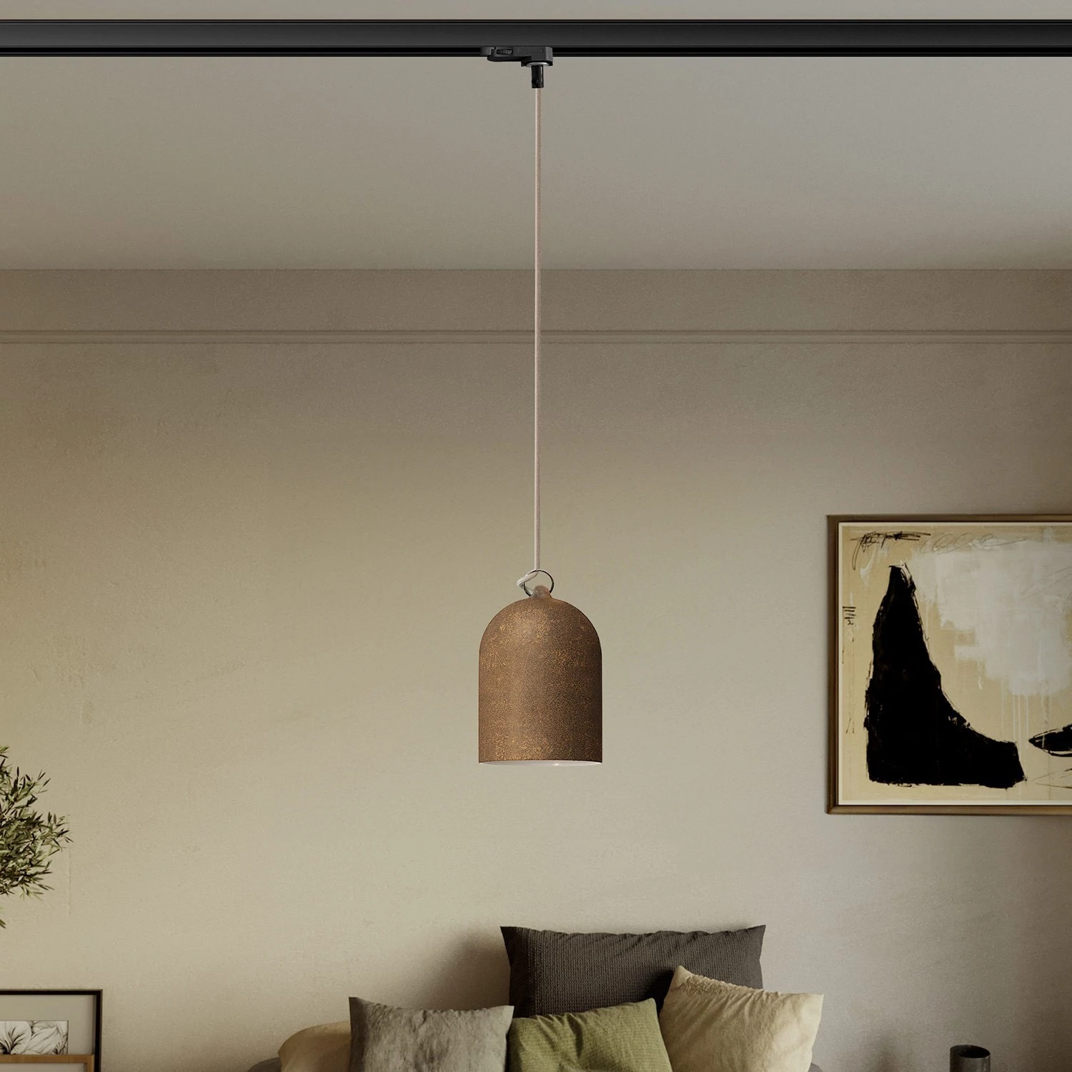 Lampă suspendată cu șină și abajur ceramic mini Campana