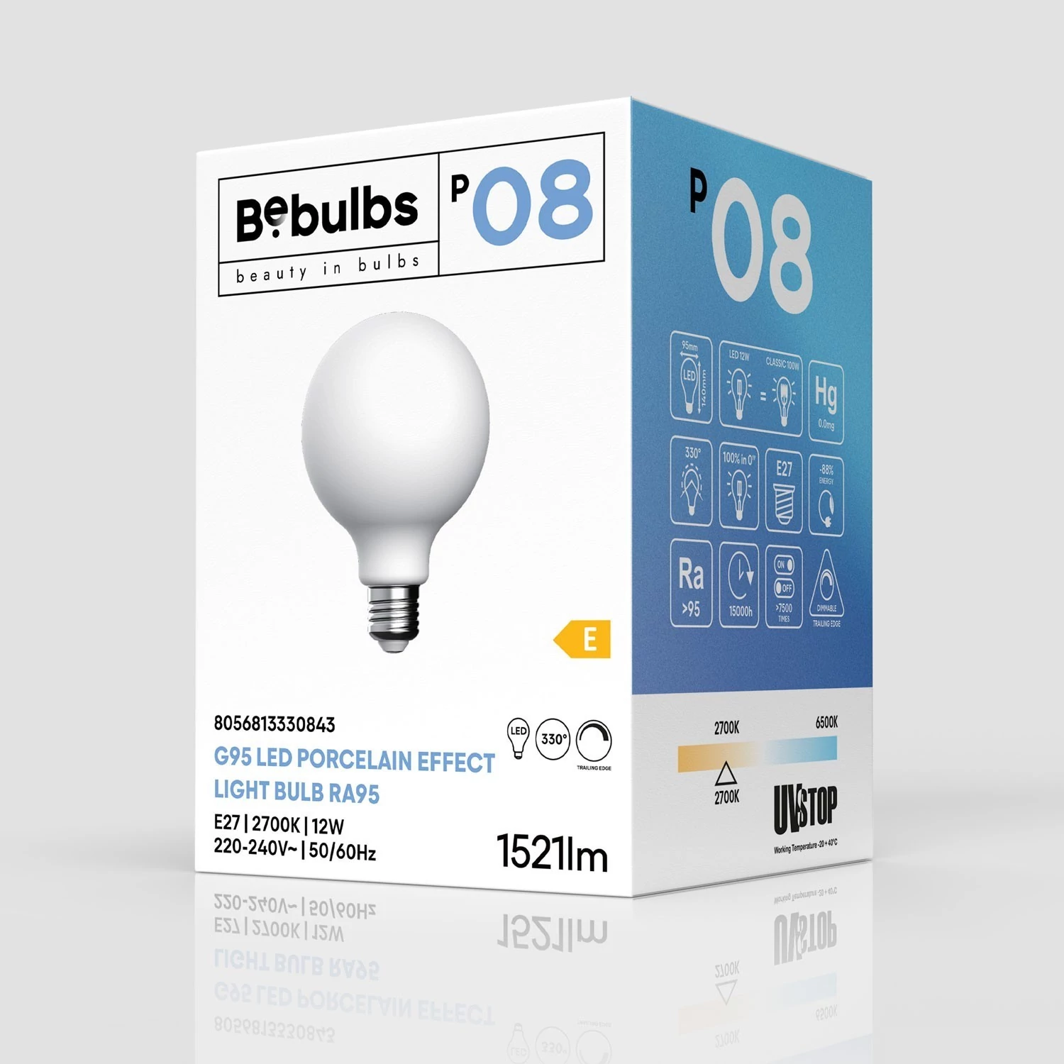 LED žarnica z učinkom porcelana CRI 95 G95 12W 1521Lm E27 2700K z možnostjo zatemnitve - P08