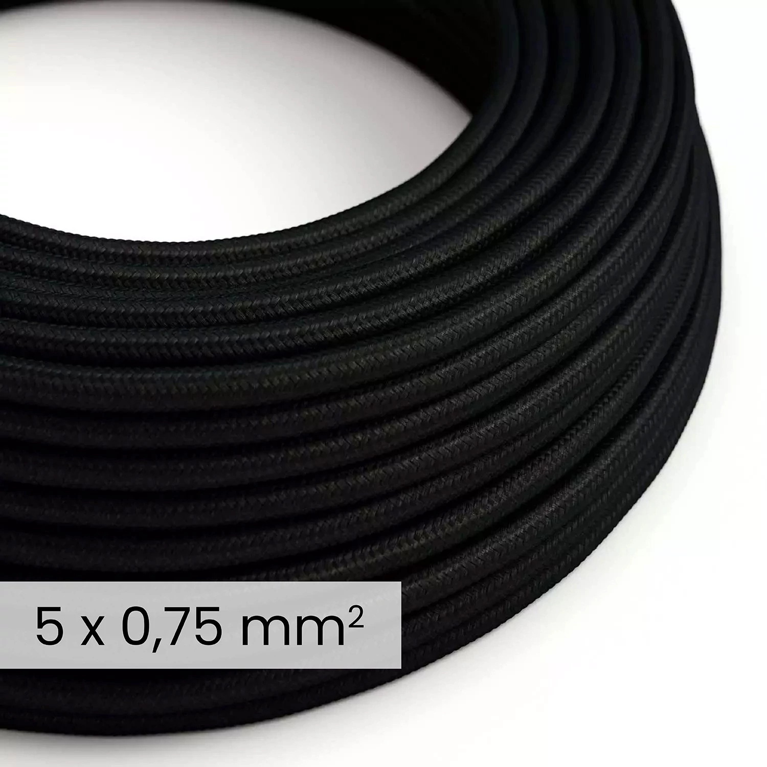 DALI tekstilni električni kabel 5x0,75 mm² v karbonsko črni barvi - fleksibilen okrogel kabel za razsvetljavo RM04