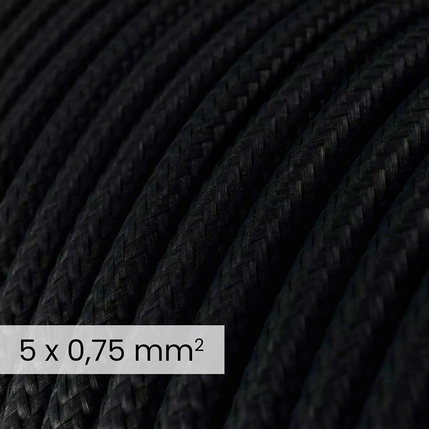 DALI tekstilni električni kabel 5x0,75 mm² v karbonsko črni barvi - fleksibilen okrogel kabel za razsvetljavo RM04