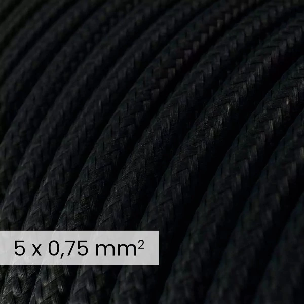 DALI tekstilni električni kabel 5x0,75 mm² v karbonsko črni barvi - fleksibilen okrogel kabel za razsvetljavo RM04