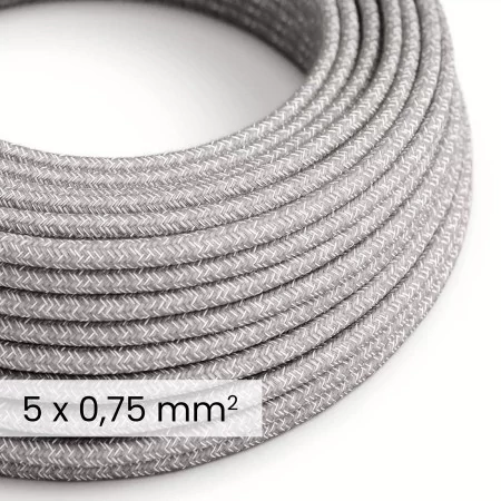 DALI tekstilni električni kabel 5x0,75 mm² v sivem mélange lanenem platnu - Dekorativni kabel za svetlobne inštalacije RN02
