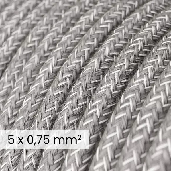DALI tekstilni električni kabel 5x0,75 mm² v sivem mélange lanenem platnu - Dekorativni kabel za svetlobne inštalacije RN02