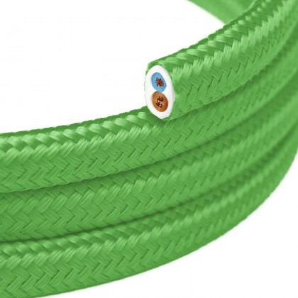Ploski tekstilni kabel, prekrit s sijajno Lime Zeleno tkanino - PM18