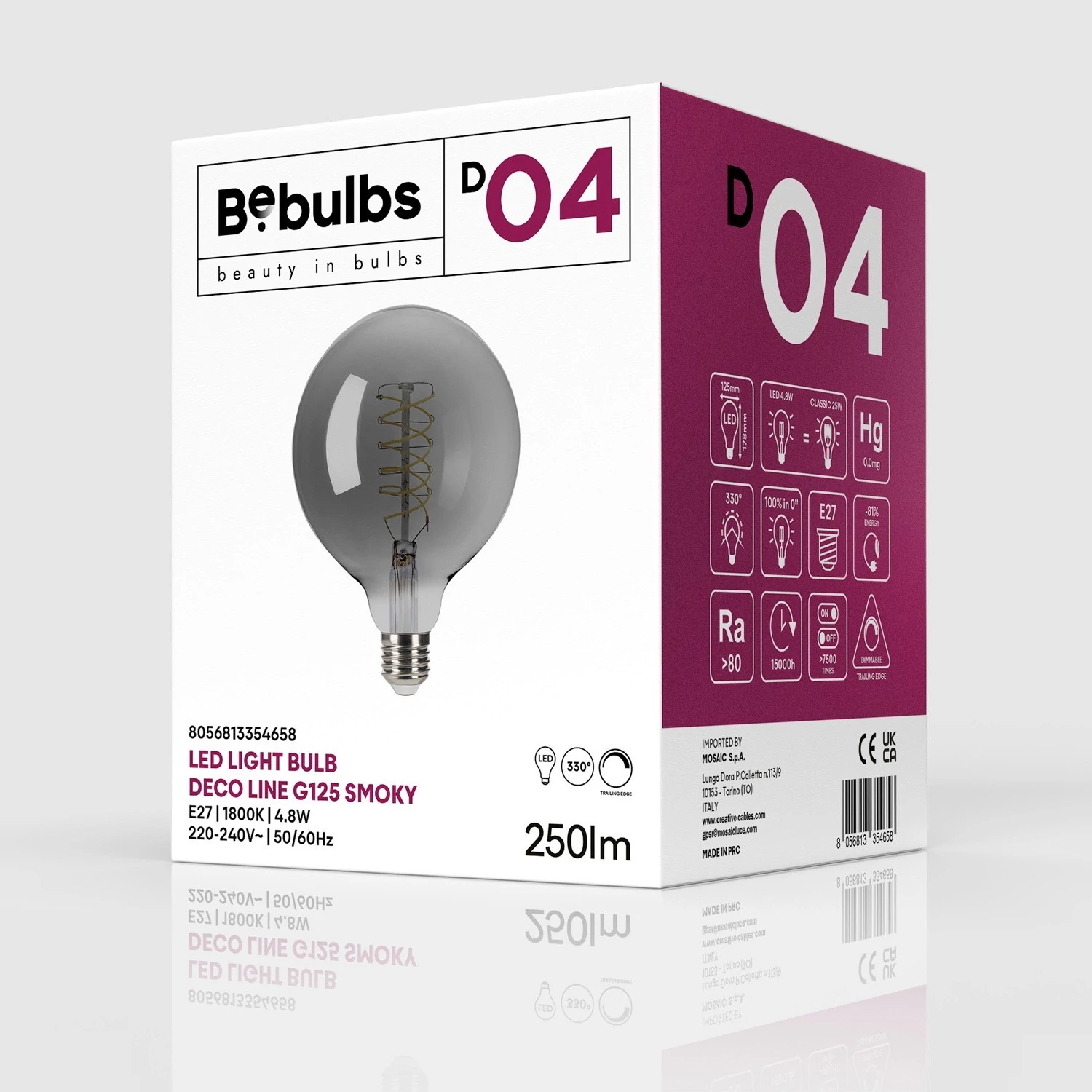 LED žarnica Smoky Globo G125 4,8W 250Lm E27 1800K Dimmable - D04