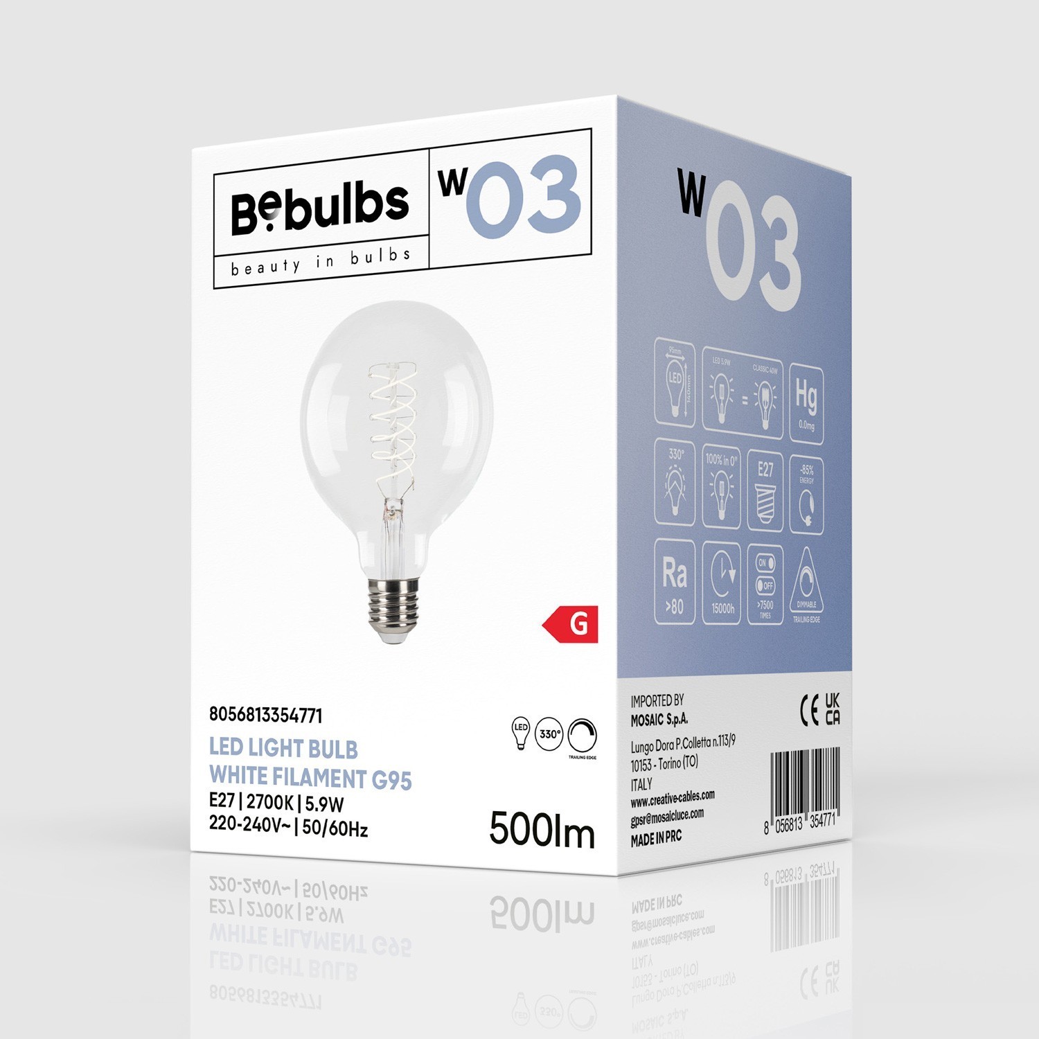LED Žarnica Filament Bela Globo G95 5,9W 500Lm E27 2700K Dimerabilna - W03