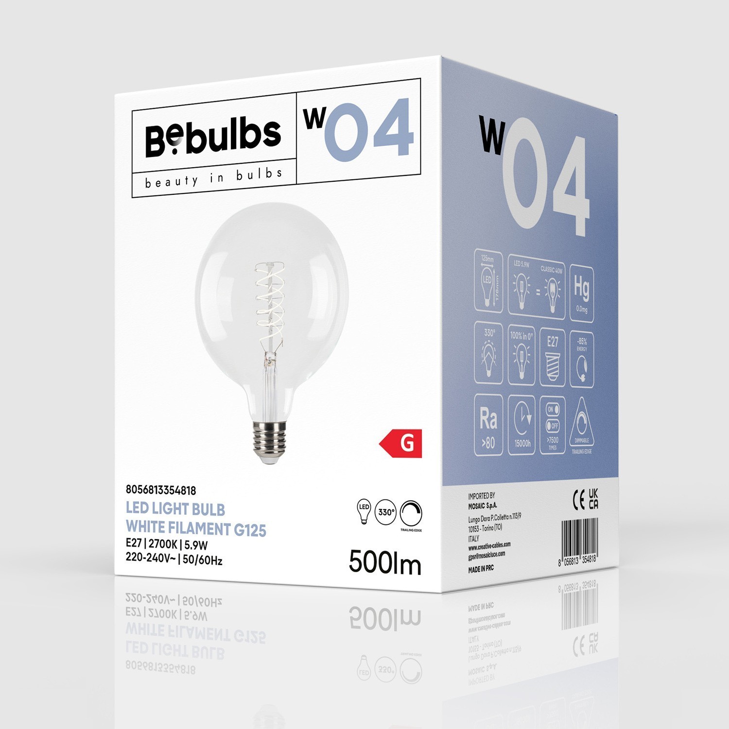 LED Žarnica Filament Bela Globo G125 5,9W 500Lm E27 2700K Dimerabilna - W04