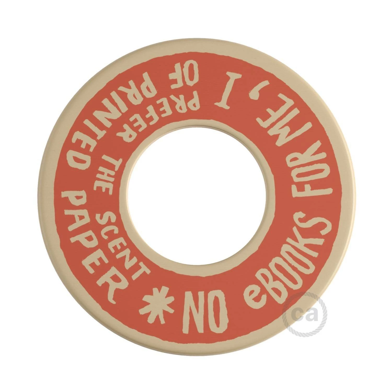 MINI-UFO: obojestranski leseni disk iz zbirke READING BALLSH*T, napis PAGE + SCENT OF PAPER