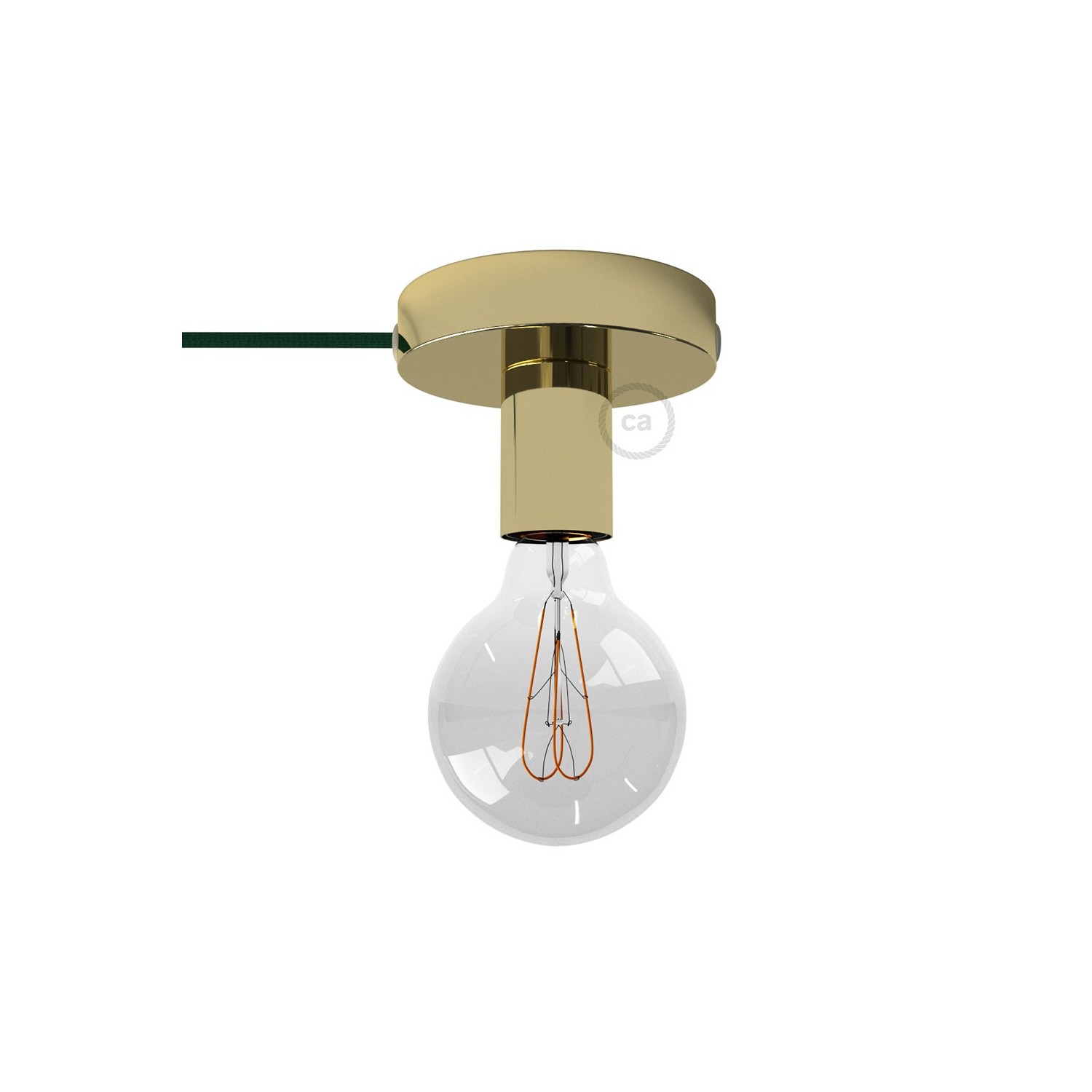 Spostaluce, medeninasta kovinska svetilka s tekstilnim kablom in stranskima izhodoma zanje
