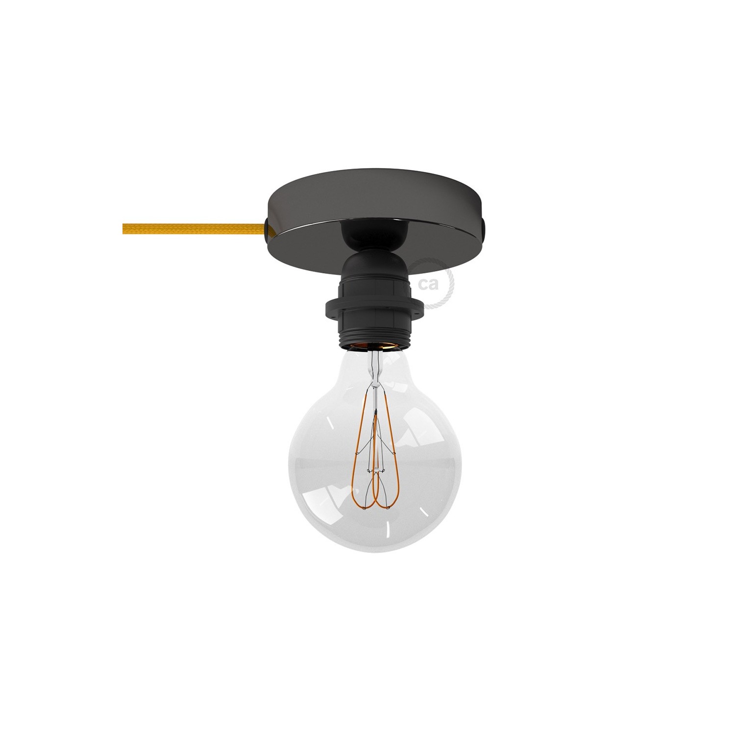 Spostaluce, biserno črna kovinska svetilka z grlom E27 z dvema navojnima obročkoma in kablom ter stranskima izhodoma