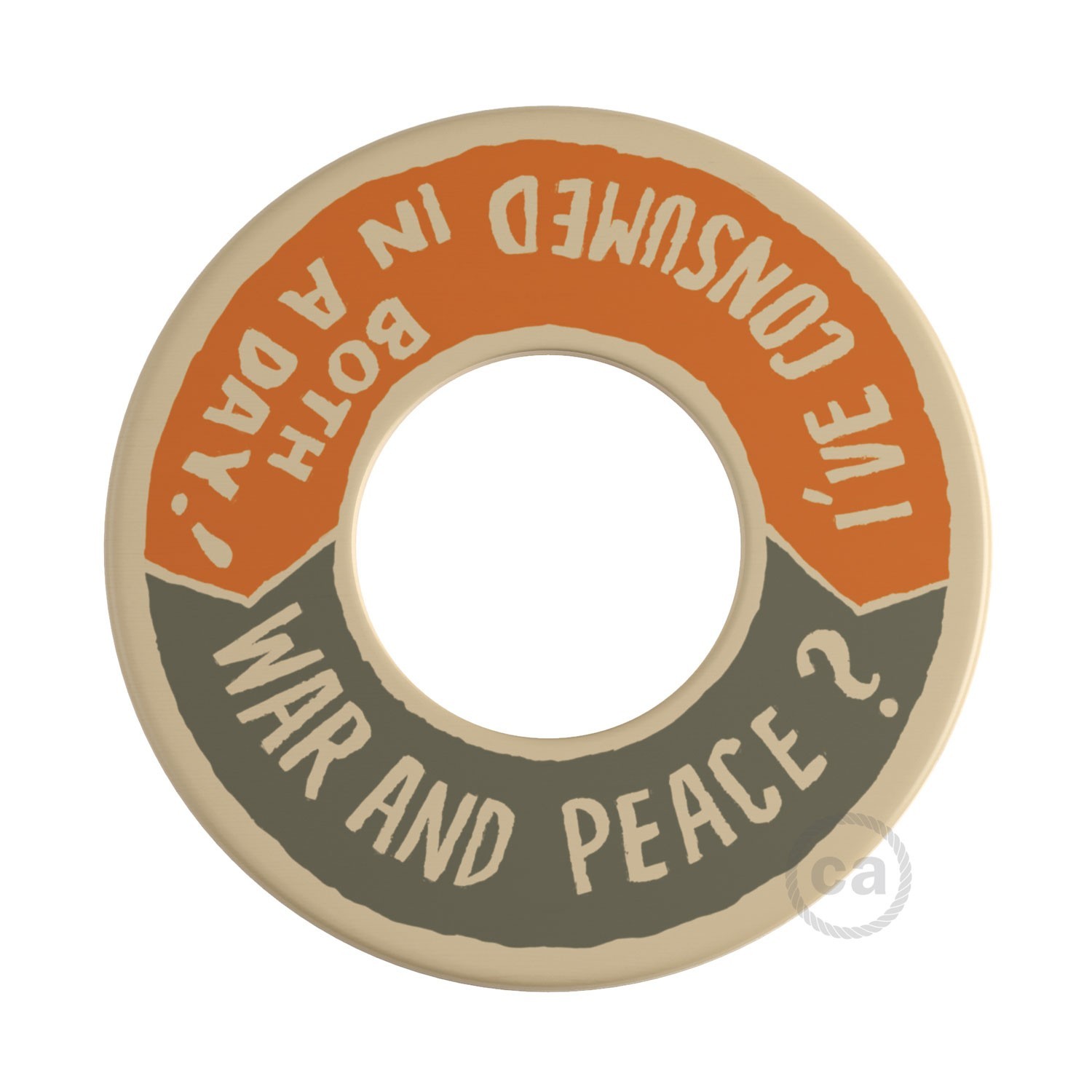 MINI-UFO: obojestranski leseni disk iz zbirke READING BALLSH*T, napis WAR&PEACE + BETTER THAN THE MOVIE