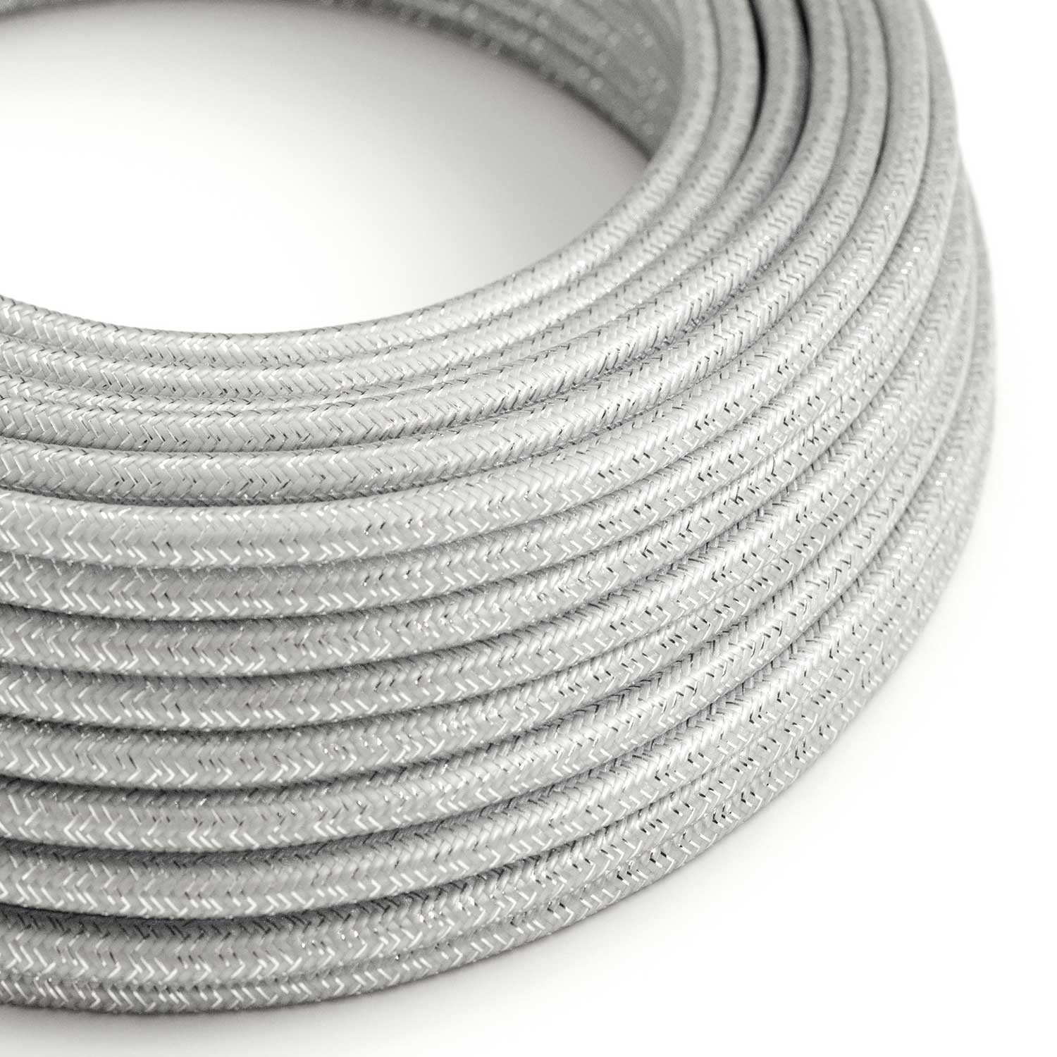 Okrogel lesketajoč tekstilen električen kabel RL02 - srebrn