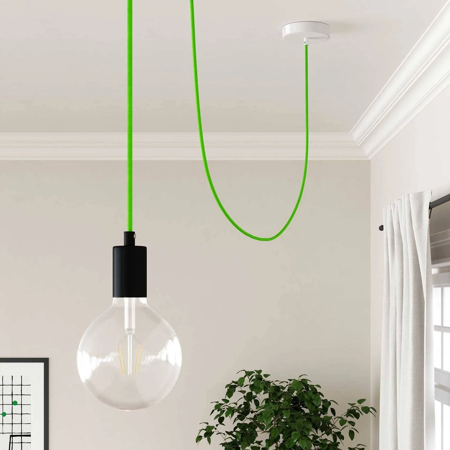 Okrogel tekstilen kabel Fluo zelen RF06