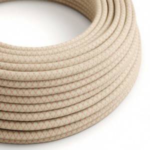 Okrogel tekstilen električen kabel, vzorec "Romb" RD61, naravni lan in rožnati bombaž