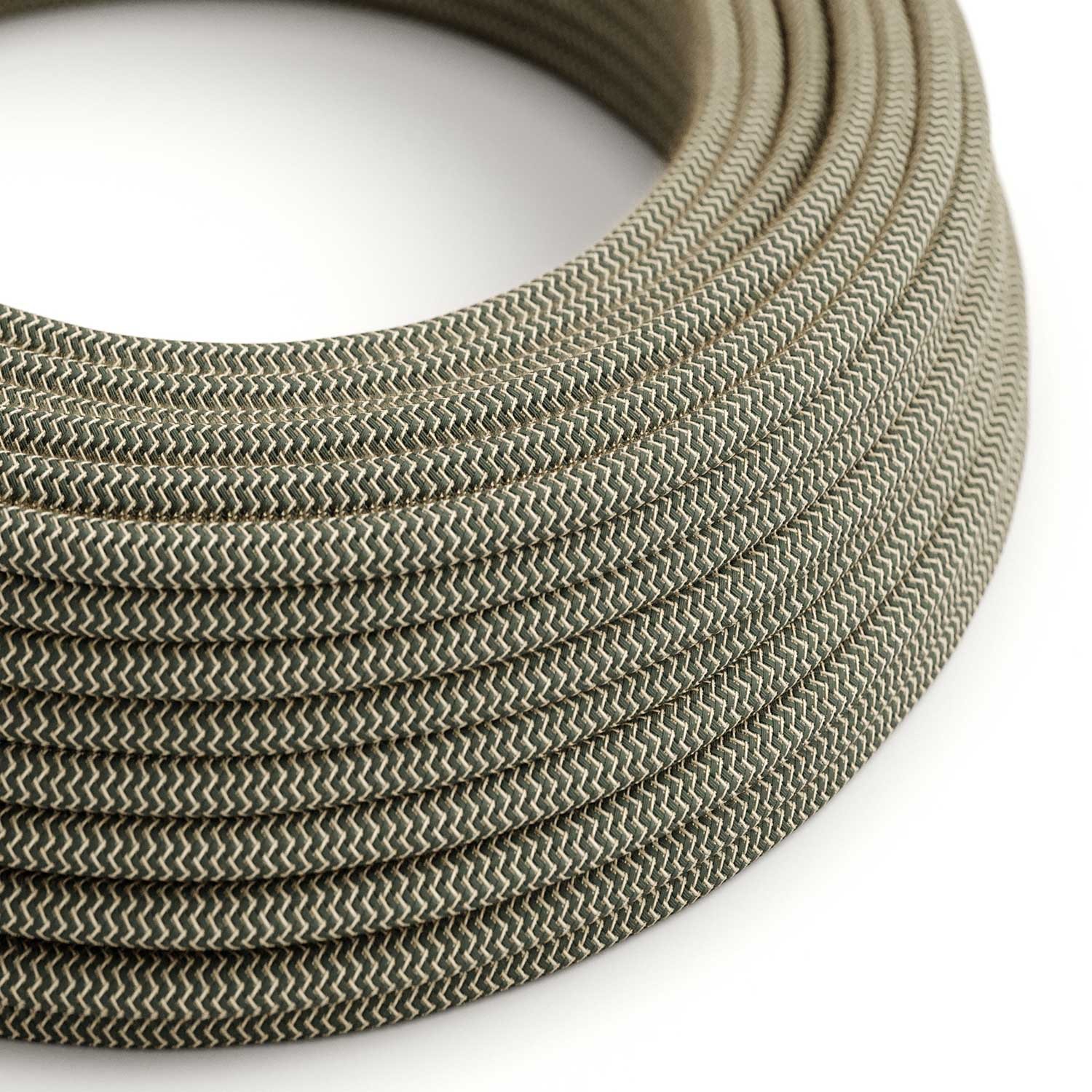 Okrogel električen tekstilen kabel "ZigZag" RD74 naravni lan in antracit bombaž