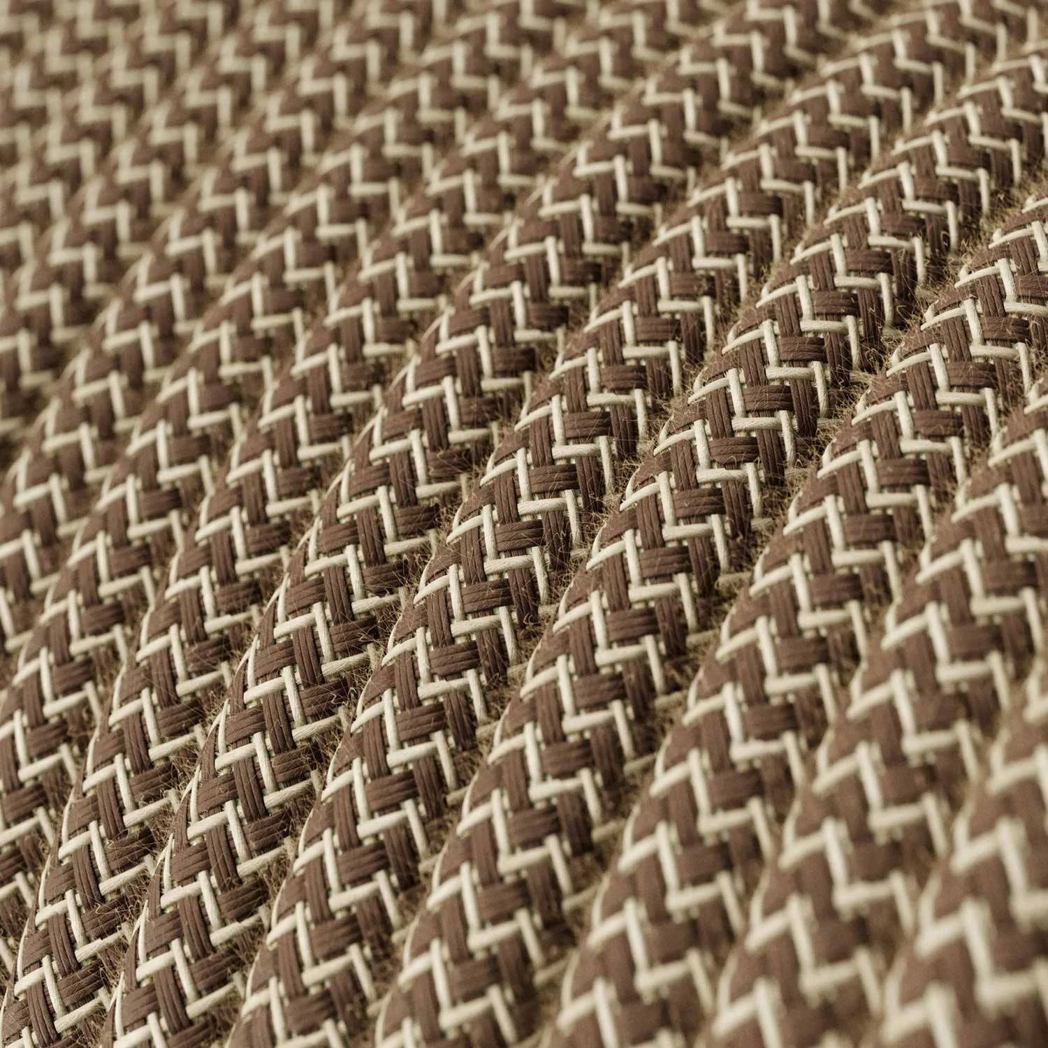 Okrogel električen kabel Zig Zag RD73 "lubje", naravni lan in rjav bombaž.