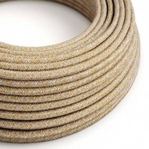 Okrogel električen tekstilen kabel RS82 rusast naravni lan, gliter in rjav bombaž