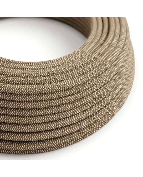 Okrogel električen kabel Zig Zag RD73 "lubje", naravni lan in rjav bombaž.
