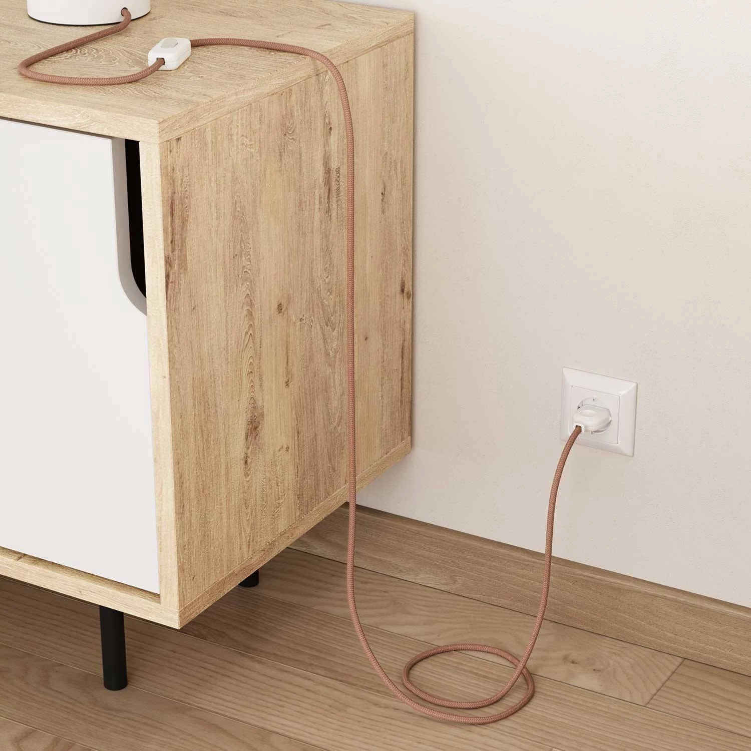 Okrogel električen kabel, vzorec "ZigZag" RD71, naravni lan in rožnati bombaž.