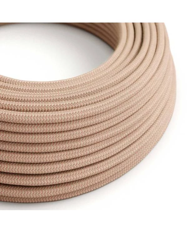 Okrogel električen kabel, vzorec "ZigZag" RD71, naravni lan in rožnati bombaž.