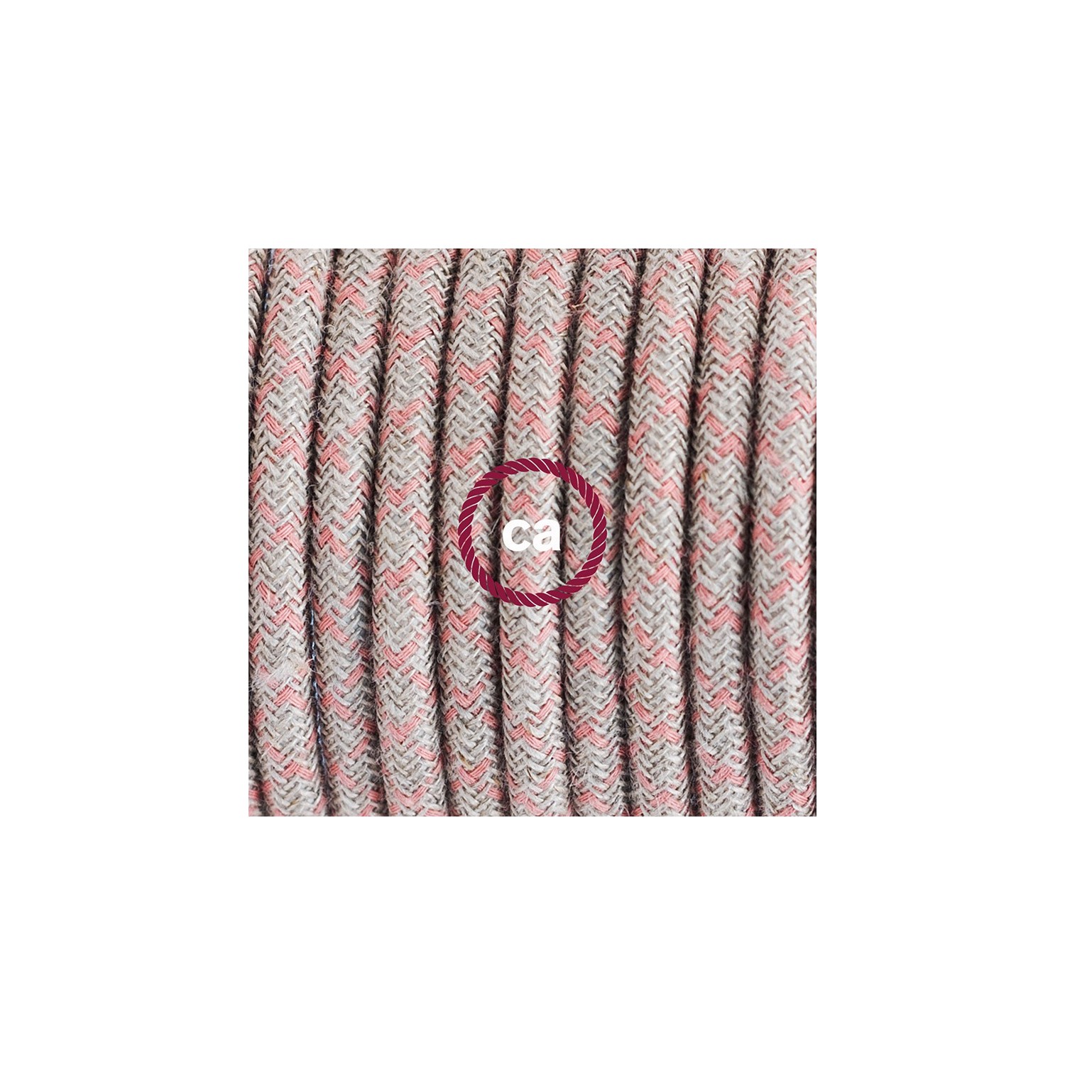 Komplet s talnim stikalom, RD61 romb, rožnati naravni lan in bombaž 3 m. Izberite barvo vtikača in stikala.