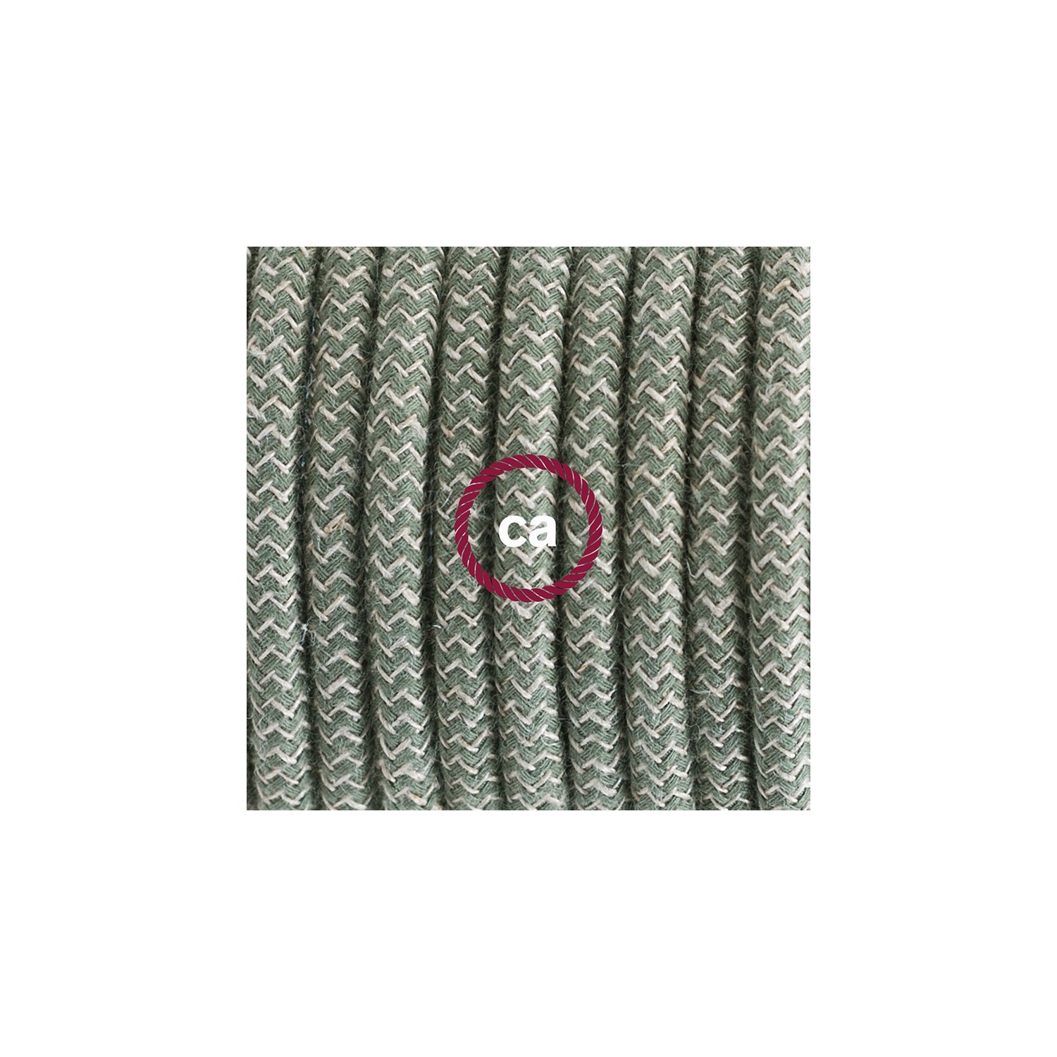 Komplet s talnim stikalom, RD72 zigzag, timijan zeleni naravni lan in bombaž 3 m. Izberite barvo vtikača in stikala.