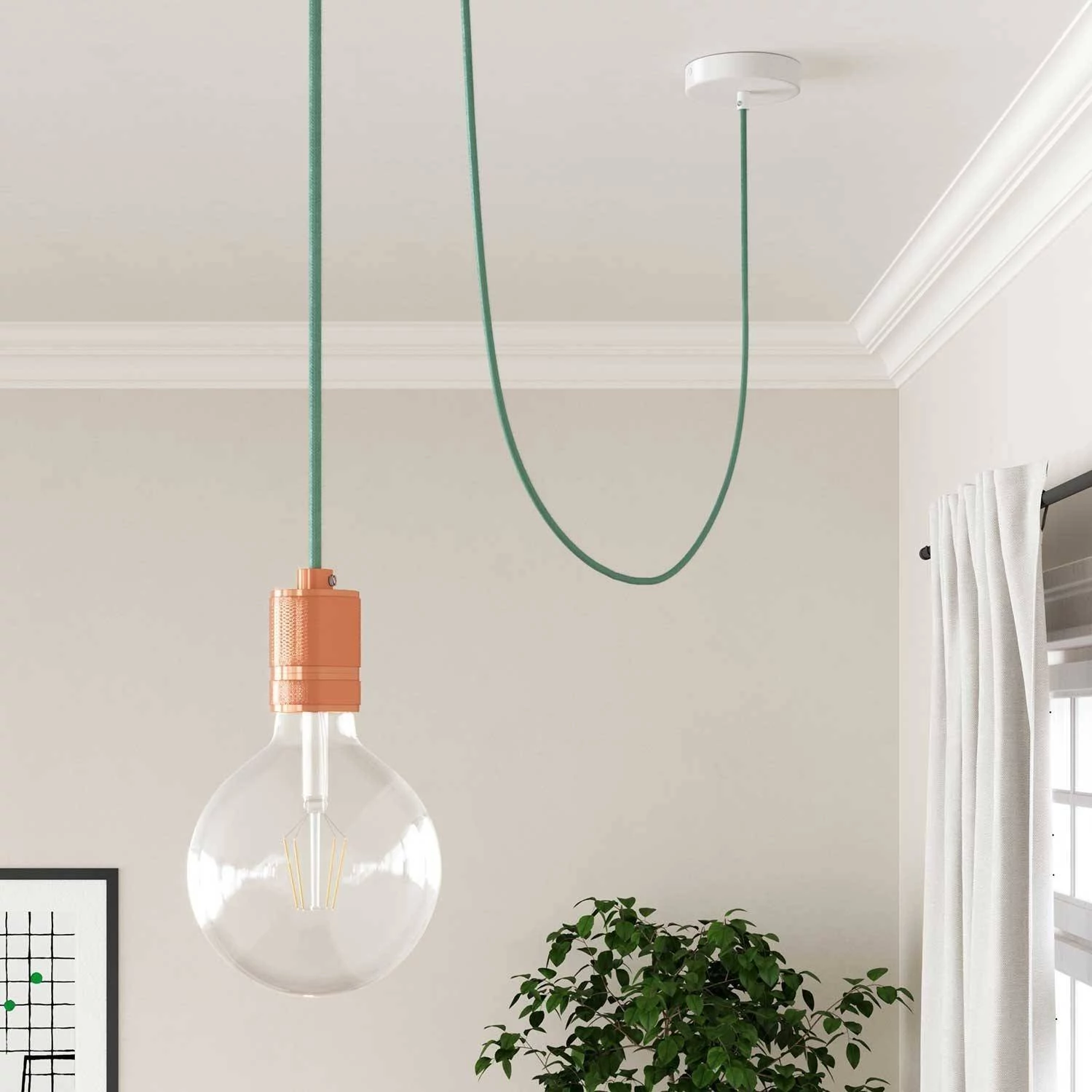 Okrogel električen kabel, svetlo mint bombaž, RC34
