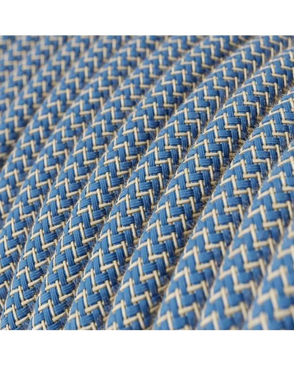 Okrogel električen kabel, "Zigzag" RD75, naravni lan in nebesno moder bombaž
