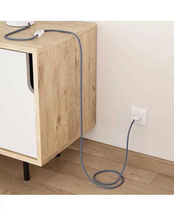 Okrogel električen kabel, "Zigzag" RD75, naravni lan in nebesno moder bombaž