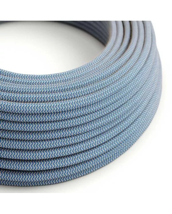 Okrogel električen kabel, "Zigzag" RD75, naravni lan in nebesno moder bombaž