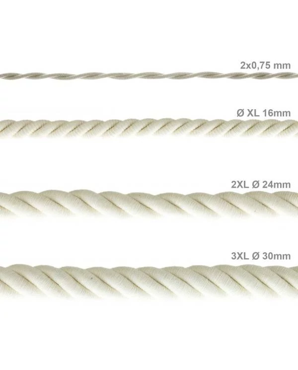 2XL električna vrv, električen kabel 3x0,75, prekrit s surovim bombažem. Premer 24mm.