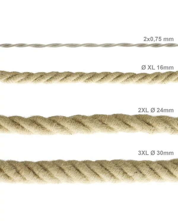 3XL električna vrv, električen kabel 3x0,75, prekrit z grobo juto. Premer 30mm.