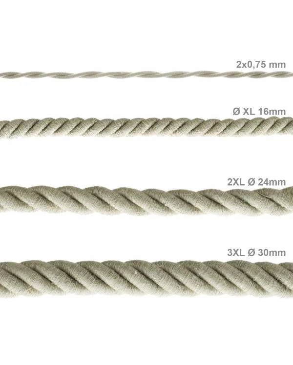 3XL električna vrv, električen kabel 3x0,75, prekrit z naravnim lanom. Premer 30mm.