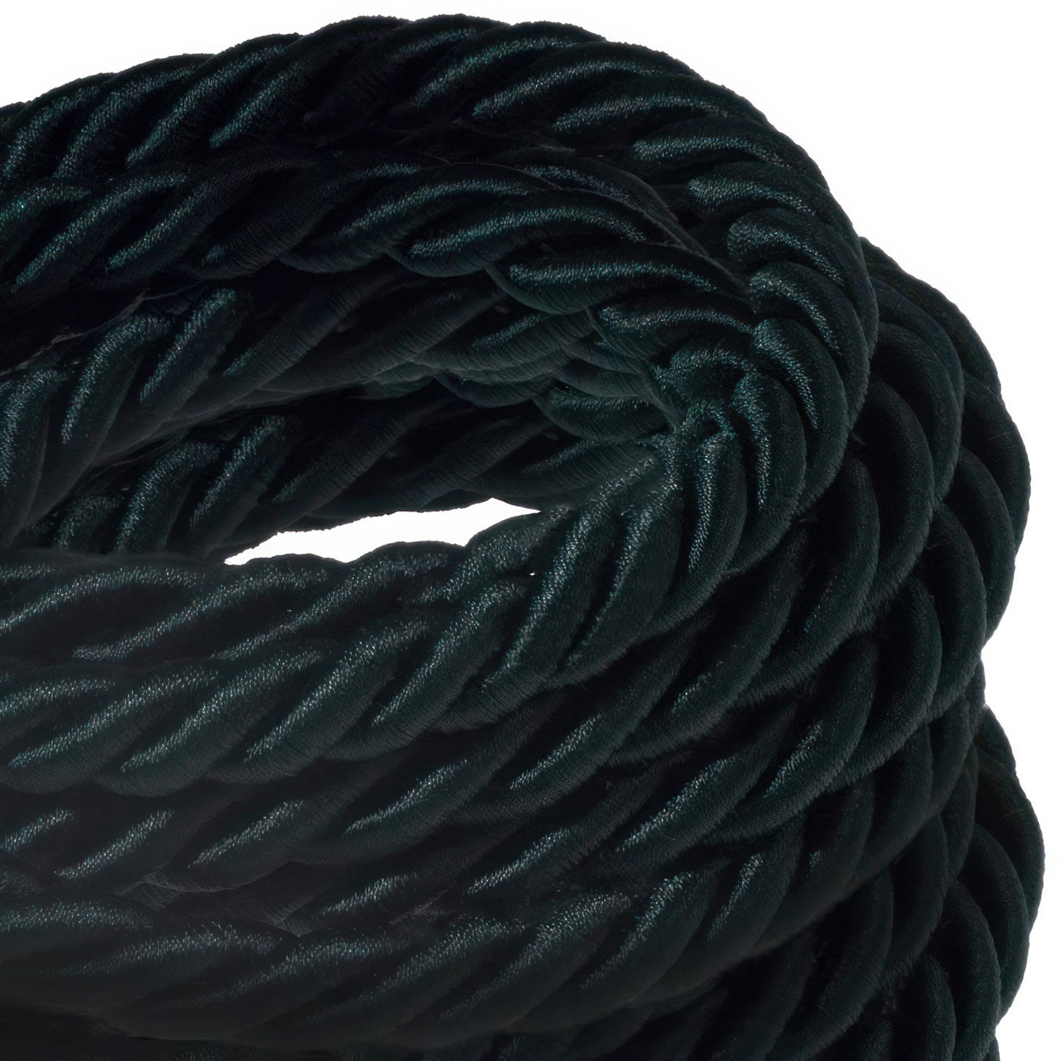 XL električna vrv, električen kabel 3x0,75, prekrit s temno zelenim svetlečim blagom. Premer 16mm.