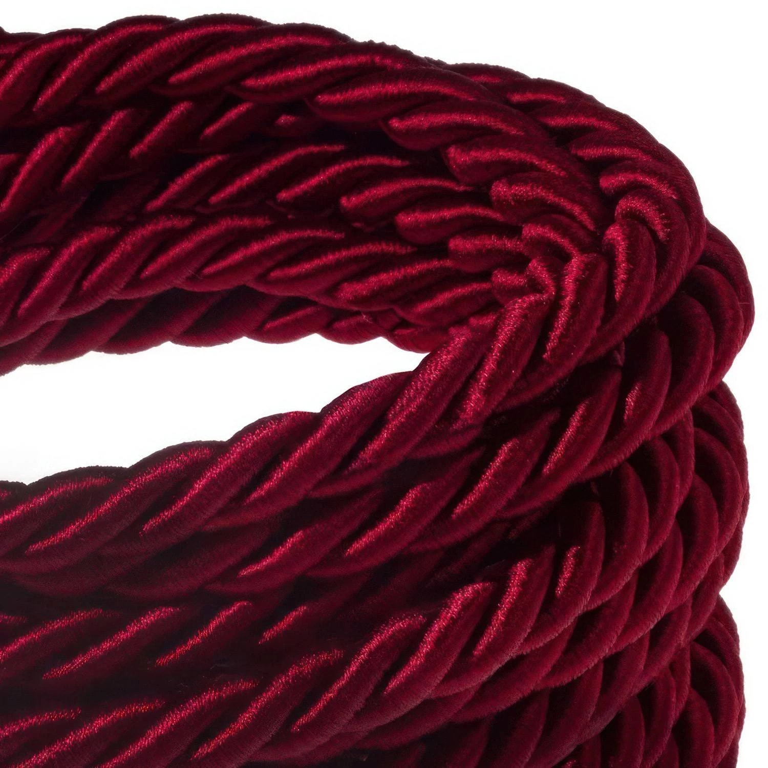 XL električna vrv, električen kabel 3x0,75, prekrit s temno bordo svetlečim blagom. Premer 16mm.
