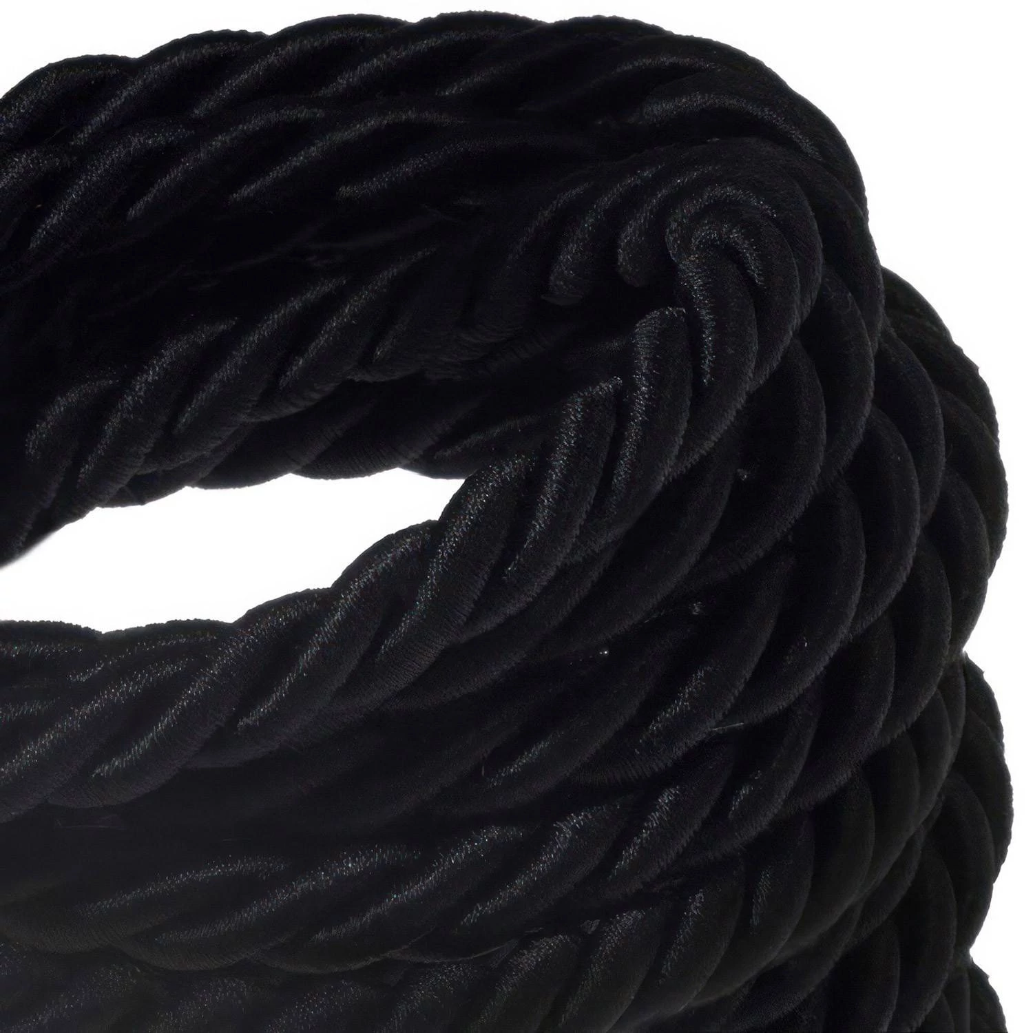 XL električna vrv, električen kabel 3x0,75, prekrit s črnim svetlečim blagom. Premer 16mm.