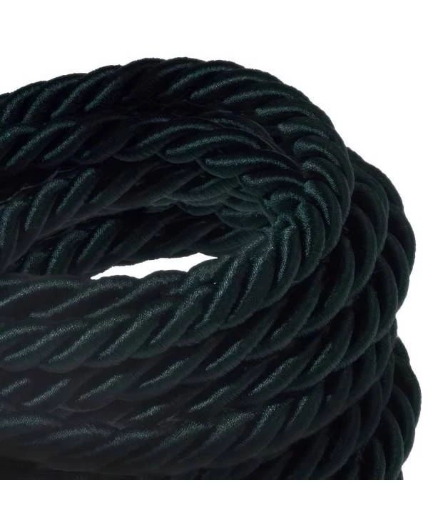 XL električna vrv, električen kabel 3x0,75, prekrit s temno zelenim svetlečim blagom. Premer 16mm.