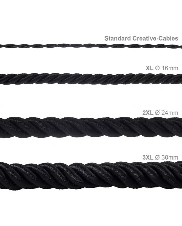 3XL električna vrv, električen kabel 3x0,75, prekrit s črnim svetlečim blagom. Premer 30mm.